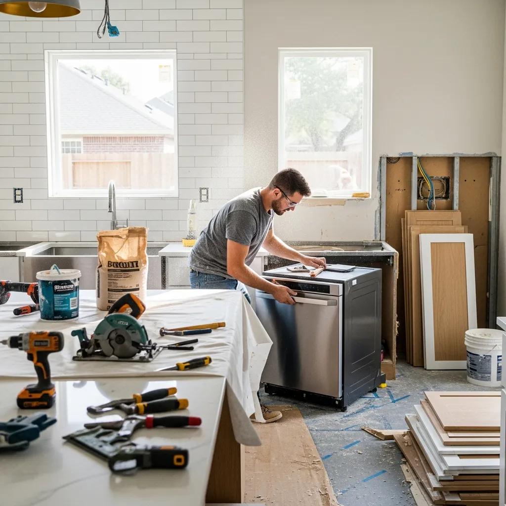 Contractor renovating a kitchen in Dallas for fix and flip investment opportunities
